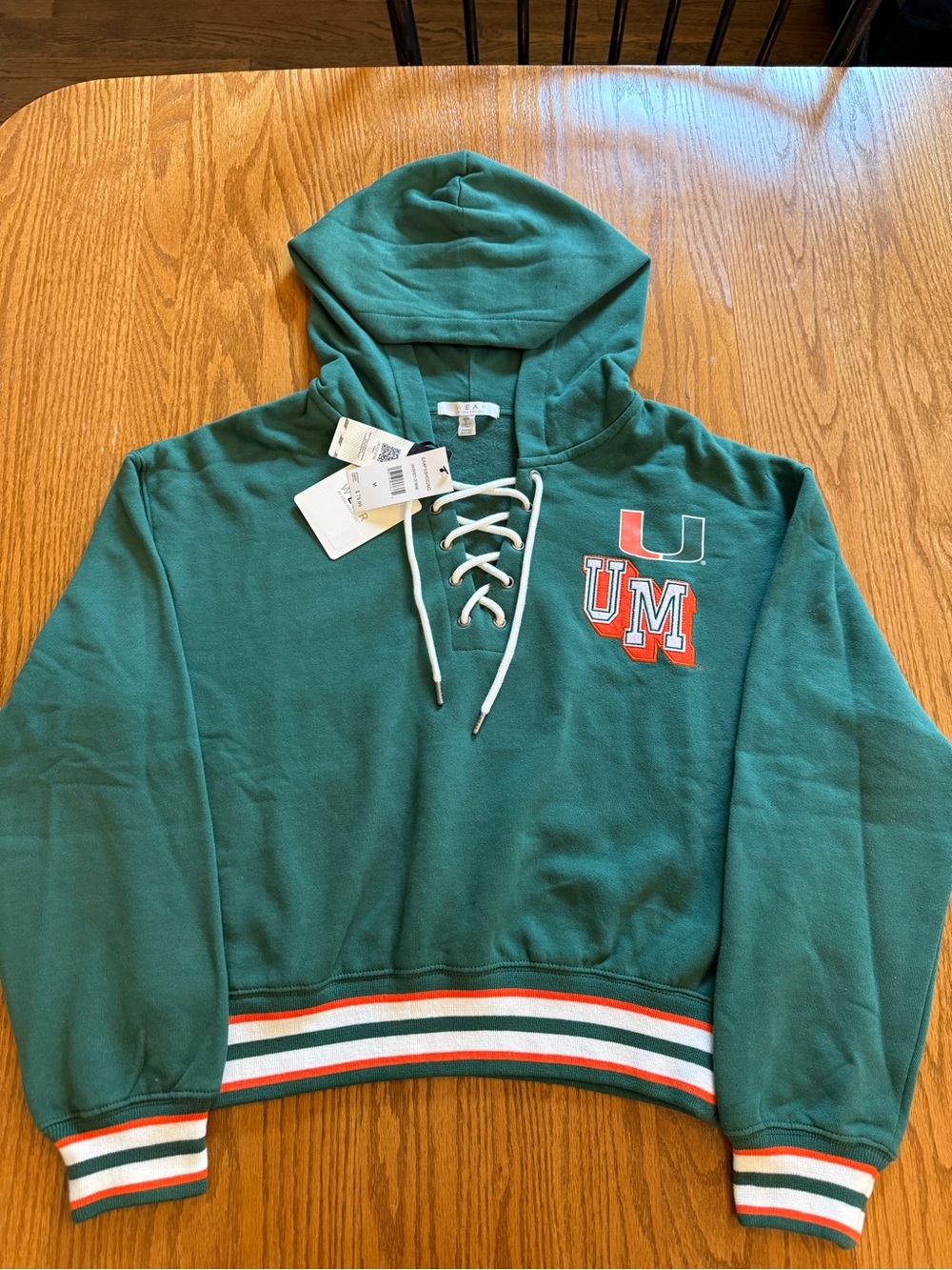 NWT WEAR by Erin Andrews U of Miami Lace-Up Hooded Sweatshirt Women’s Medium